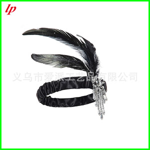 Feather Headband 1920s Party Style Black Red White <b>Gatsby</b> Audrey Hepburn Costume <b>Accessory</b> LPP4391 - Product Image 2