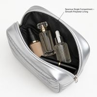 Pochette de toilette matelassée en perles argentées métallisées ODM pour femme, style Ins, sac de voyage portable, organiseur urbain minimaliste