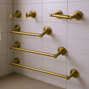 Wall Mount Brass Bathroom Towel Rack Set 6 Piece Modern Polished Finish Bath <b>Hardware</b> - Product Image 2