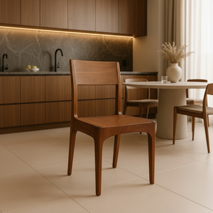 Chaise de salle à manger moderne du milieu du siècle en noyer massif avec un design écologique et durable Finition en PU stable pour la maison, les hôtels et les villas - Product Image 1