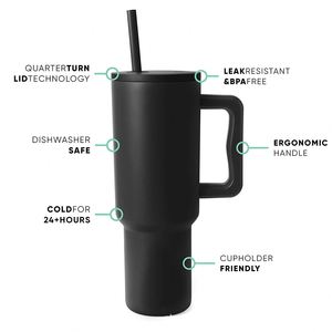 Gobelet isotherme Trek Simple Modern de 40 oz avec poignée et couvercle à paille |   Mug de voyage isotherme en acier inoxydable compatible avec les porte-gobelets - Product Image 1