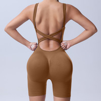 Combinaison de yoga côtelée sans coutures à dos croisé, effet ventre plat, une pièce, pour femme, tenue de sport et fitness