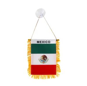Fábrica al por mayor personalizado 10*15 cm doble cara impresa satén tela Mini <span class=keywords><strong>coche</strong></span> colgante bandera con borlas - Product Image 1