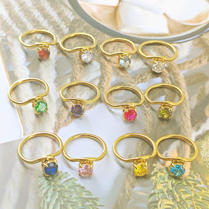 Wholesale Wavy Birthstone Solitaire <strong>Ring</strong> Stainless Steel <strong>Gold</strong> Plated Colorful Round Gemstone Stackable Tarnish Free Jewelry <strong>Ring</strong> - Product Image 3