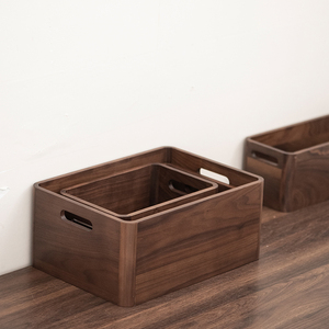 Stackable nestable hình chữ nhật màu đen óc chó bằng gỗ sinh thái thân thiện lưu trữ hộp xử lý cho bán buôn biểu tượng tùy chỉnh Modular - Product Image 2