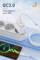 Chargeur mural rapide LDNIO A303Q haute vitesse avec prise EU, PD 18W, USB Type-C, adaptateur de charge rapide, protection contre les surtensions, rallonge