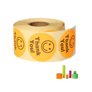 사용자 정의 1.5 인치 300 시트 방수 오렌지 둥근 모양 강한 접착 감사 스티커 종이 롤 중소 기업