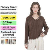 Pull en cachemire 100 % personnalisé pour femme, col en V, lourd, tricoté à la machine Stoll allemande, luxe discret, vêtements de détente, vente en gros OEM