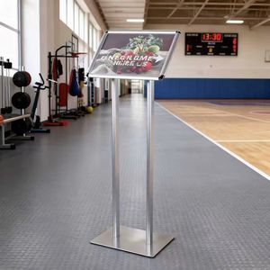 स्थिर दोहरी पैरों और प्रीमियम एल्यूमीनियम स्टील निर्माण के साथ स्व-स्थायी ए 3 सूचना धारक - Product Image 1