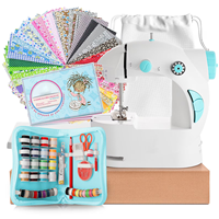 Kit de machine à coudre électrique portable mini pour débutants, cadeau pour enfants avec guide, table d'extension, échantillons de tissus