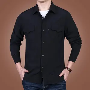 Camisa masculina de algodão para pesca, secagem rápida, manga longa