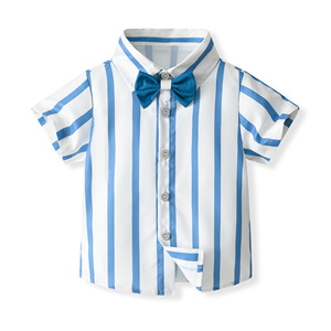 Catpapa Vente en gros Ensemble 3 pièces pour garçons : <span class=keywords><strong>Chemise</strong></span> à rayures verticales, Nœud papillon et Short à bretelles ondulées – Tenue de cérémonie - Product Image 3