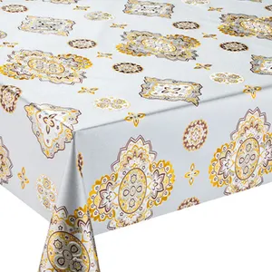 Conference Laminated White And Gold Vinyl Pvc Table Cloths For Weddings Decorations