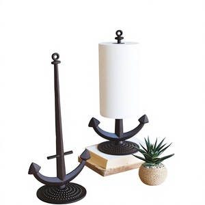 Black Metal Anchor Paper <b>Towel</b> <b>Holder</b> Freestanding Countertop Tissue Roll Stand Coastal Style - Product Image 1