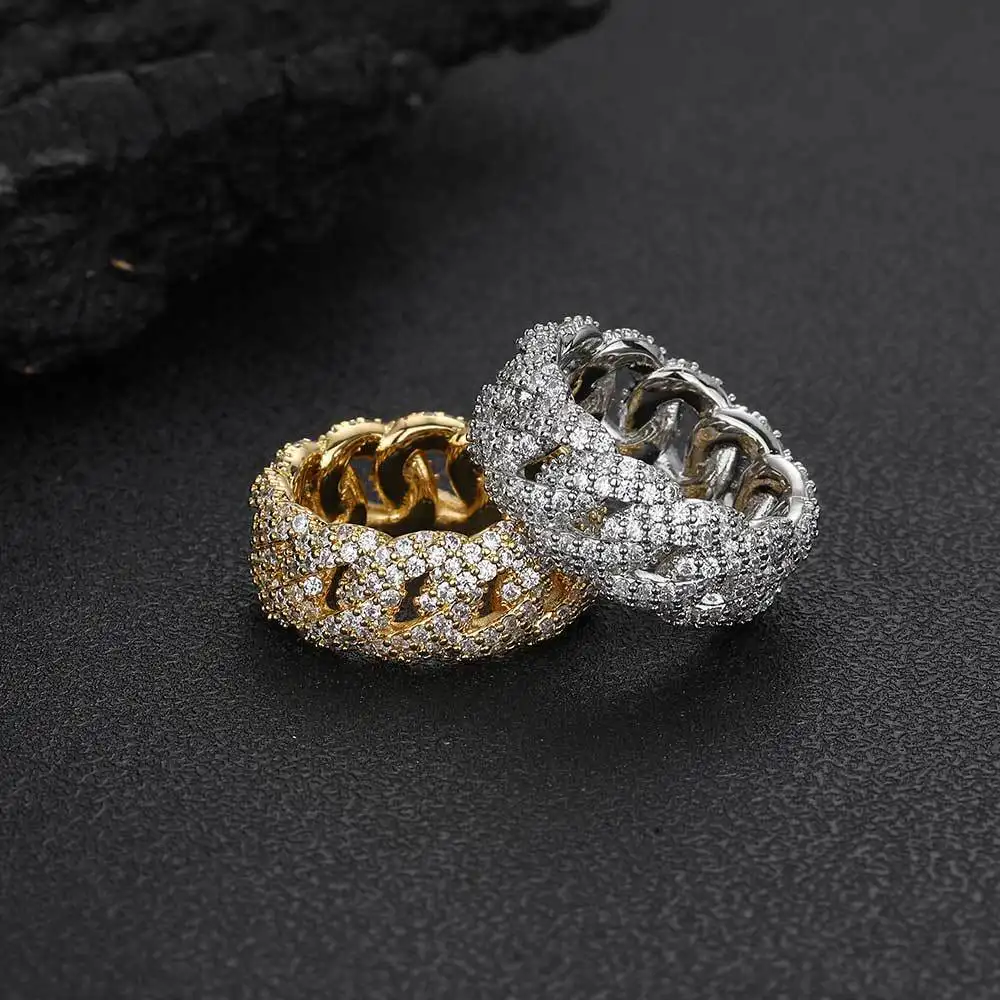 Plated Cuban Chain Chunky Jewelry Rings Iced Out Zircon Charm Ring for Men Women Finger Jewelry Gold Brass Hiphop Fashion Gua