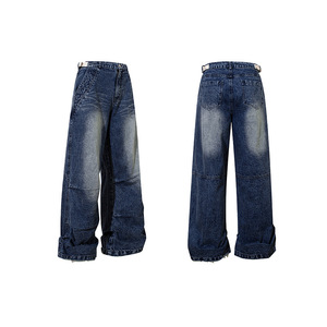 Jeans déchirés personnalisés pour hommes, style Y2K, hip-hop, coupe large, ample, en denim, 100% coton, broderie, effet usé - Product Image 4