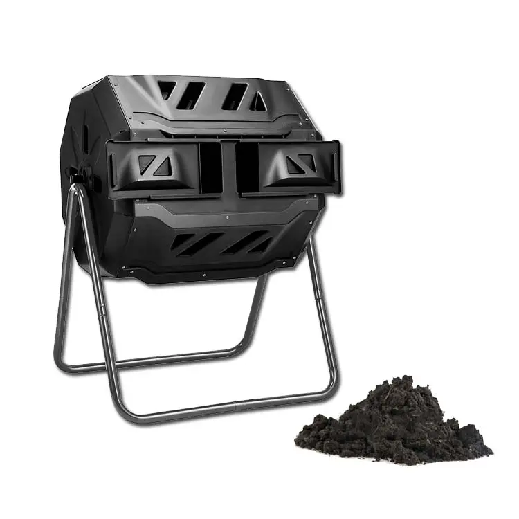 גן מתגלגל Composter חיצוני 43 ליטר שחור כפול מסתובב אצווה קומפוסט סל