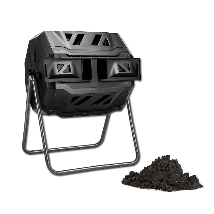 Espace de séparation noir 43 gallons, conteneur pour jardin, ciment rotatif à double compartiment