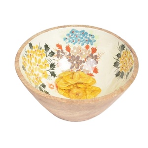 Ensemble de quatre bols en bois imprimés en émail autocollant, pour salade de légumes, riz, saladier en bois - Product Image 1