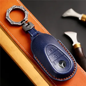 Handmade Genuine Leather Car Key Case Cover for Mercedes Benz 2020-2022 S-Class G-Class E-Class Smart Key fob Shell