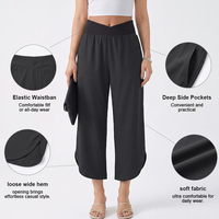 Pantalones Capri de Cintura Alta Cruzada para Mujer, Talla Grande, Pierna Ancha, Casuales, para Verano, Playa, Vacaciones, con Bolsillos, Personalizados OEM ODM