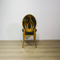 Chaise de salle à manger de luxe en acier inoxydable doré, portable, ronde, à motif abstrait, avec dossier en velours noir, pour salon, mariage, banquet, hôtel