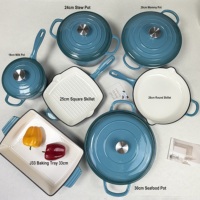 Ensemble de batterie de cuisine en fonte émaillée LFGB FDA, 8 pièces, comprenant des cocottes, une poêle à frire, une casserole, des marmites, avec logo personnalisé, OEM