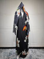 Vente en gros Abaya Dubaï 2026, ensemble 2 pièces Abaya et Hijab à imprimé floral, robes modestes d'été, Abaya ouverte, vêtements islamiques