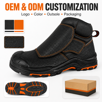 Bottes de sécurité avec protection métatarsienne en acier, en cuir de vachette gaufré, pour le soudage, semelle en caoutchouc PU, chaussures industrielles, vente en gros OEM
