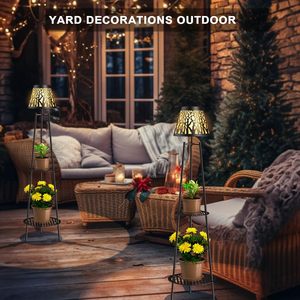 Lampe solaire d'extérieur TSINYE avec support <span class=keywords><strong>pour</strong></span> plantes, lampes de jardin en fer imperméables avec 2 étagères, décorations d'extérieur IP44 - Product Image 3
