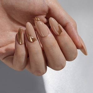 BTArtbox – Kits de faux ongles souples personnalisés avec logo, design artistique doré de luxe, forme amande, vente en gros - Product Image 1