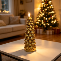 Figurine d'arbre de Noël en résine dorée style américain, étoile de sommet, ornement de table, décoration de Noël pour foyer, cheminée, bureau, fête