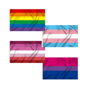 Stock all'ingrosso tutto compreso progresso 3 x5ft poliestere grande arcobaleno lesbica LGBT Gay Pride bandiera