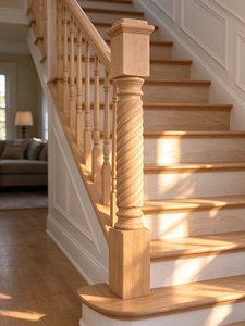 Poteau de balustrade d'escalier en bois massif traditionnel, balustre torsadé, colonne tournée, tige de balustrade, fournisseur en gros - Product Image 3