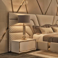 Lit en cuir capitonné de style villa de luxe italienne, meubles de chambre à coucher, cadre en bois, lit double moderne, lit king-size