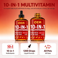 OEM ODM Gouttes liquides multivitaminées 10-en-1 pour animaux de compagnie (chiens et chats) – Soutien immunitaire, haute teneur en protéines, absorption rapide, 60 ml – Marque privée