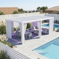Pergola bioclimatique motorisée en aluminium avec toit rigide, résistante au vent, pour l'extérieur, avec éclairage LED, pour aménagements de jardin