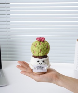 Handmade Crochet Đan Hoa Cây Xương Rồng Chậu Cây <span class=keywords><strong>Mini</strong></span> Dễ Thương Cảm Xúc Mọng Nước Đồ Trang Trí Búp Bê May Dệt Đồ Chơi - Product Image 5