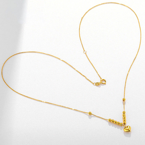 Chaîne en or massif AU750, vente en gros, or pur 18 carats, pendentif en forme de cœur porte-bonheur, collier fin à perles - Product Image 4