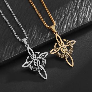 Collier en acier inoxydable avec nœud de lune croissante pour femmes et hommes, amulette porte-bonheur, collier celtique, bijoux - Product Image 2