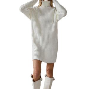 Vestidos de Punto al por Mayor Personalizados para Otoño e Invierno, Cuello Alto, Gruesos, de Alta Calidad, Casuales, Holgados, de Manga Larga, Mini Vestidos - Product Image 1