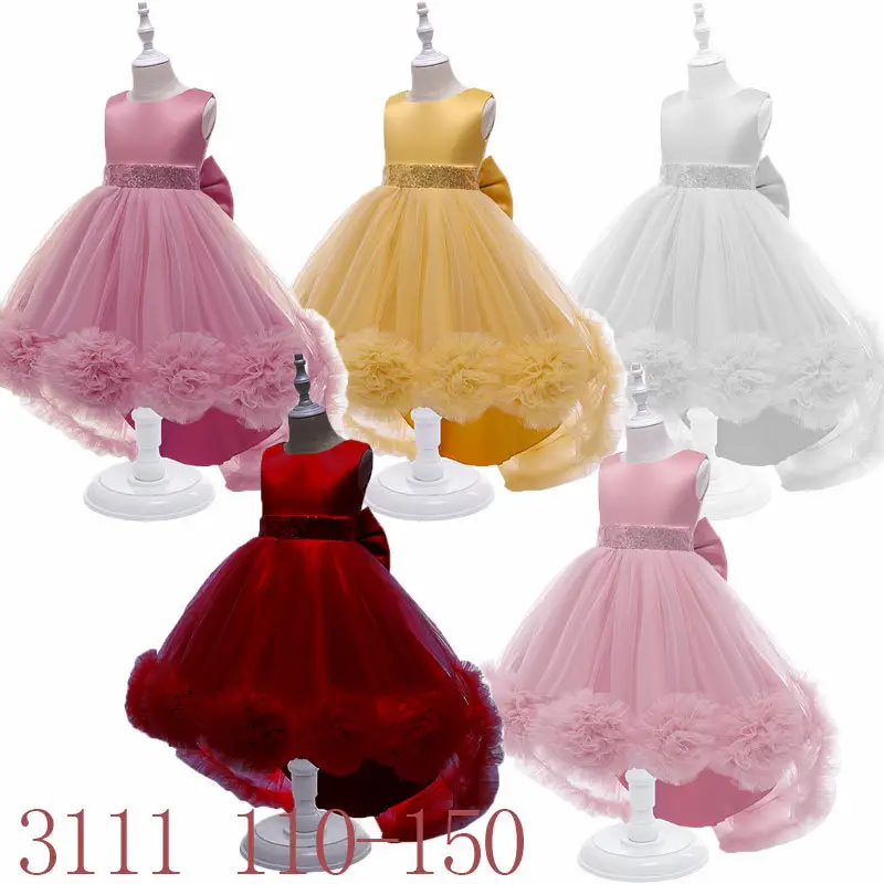 Free Shipping Girls Dresses 8 Years Big Girl Party Frocks Kids Prom Floor-length Wedding Dress Flower Garm Children 3D Mini 1000