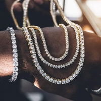 Bracelet chaîne tennis en acier inoxydable plaqué or 18 carats, étanche, 4 mm, avec diamants et pierres de moissanite, pour homme
