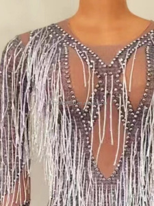 Falda corta elástica con borlas de malla y diamantes de imitación para mujer, traje femenino para actuaciones en escenario, modelo de coche, baile, <span class=keywords><strong>Dj</strong></span> - Product Image 2