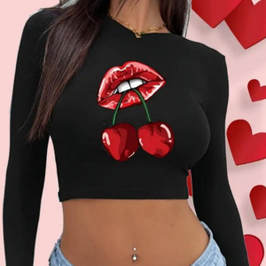 T-shirt Corta da Donna Stile Gotico Y2K Retrò Personalizzata con Stampa, Maniche Lunghe Raglan, Nuova Collezione Autunnale - Product Image 4