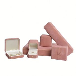 Boîte à bijoux en velours suédé pour bague, boucles d'oreilles, bracelet, collier, mariage, octogonale - Product Image 1