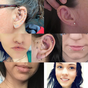 Piercings pour lèvres et langue en acier inoxydable avec zircon serti à griffes, forme étoile géométrique - Product Image 4