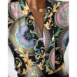 RNSHANGER Sommer blusen Ärmellose Damen oberteile Barock druck V-Ausschnitt Casual Top Damenmode Shirt für Damen - Product Image 3
