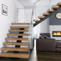 Escalier droit à poutre simple, moderne et minimaliste, avec poutre de support métallique, balustrade simple, marches en bois massif, pour intérieur, écologique