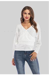 Venta al por mayor <span class=keywords><strong>cuello</strong></span> en V de camisas de manga larga de punto suelto Tops <span class=keywords><strong>Jersey</strong></span> suéteres - Product Image 6